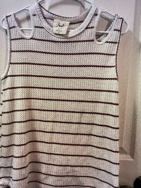 Fantastic Fawn Cream and Brown Striped Sleeveless Top